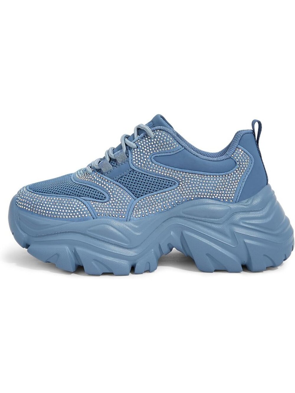 Women's Blue Rhinestone Faux Leather Comfortable Chunky Wedge Walking Sneakers